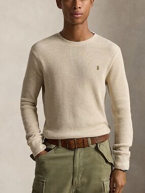 Ralph Lauren Light Cream Waffle Knit Crewneck Long Sleeve